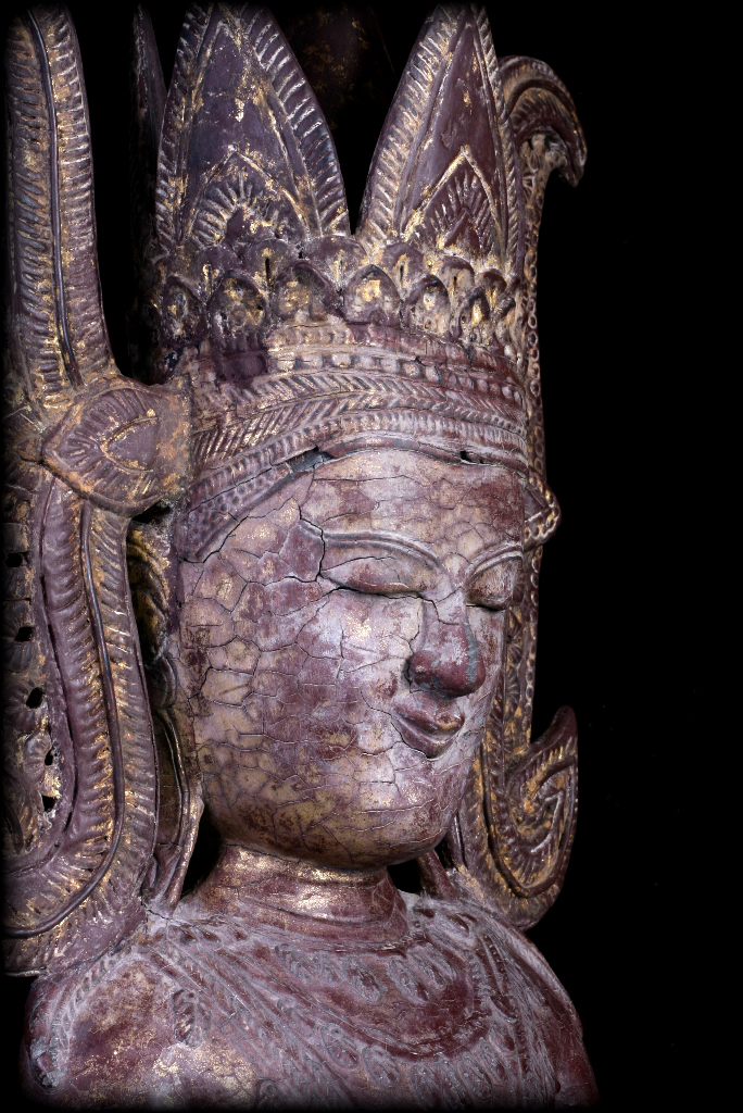 Extremely Rare 18C Wood Crowned Shan Burma Buddha #A090